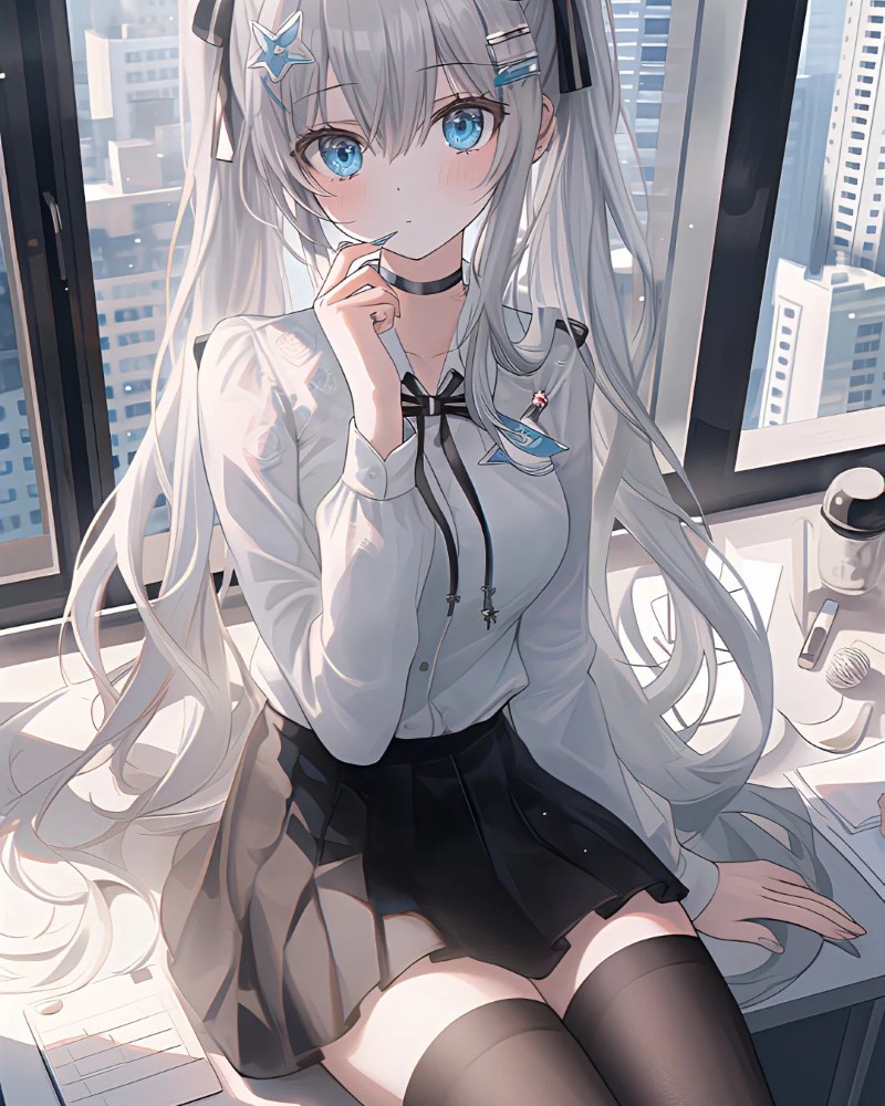 Cô gái anime tóc bạc trong bộ váy thanh thoát