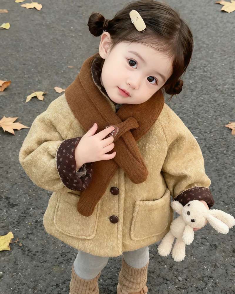 ảnh bé gái tạo dáng với áo khoác gấu dễ thương
