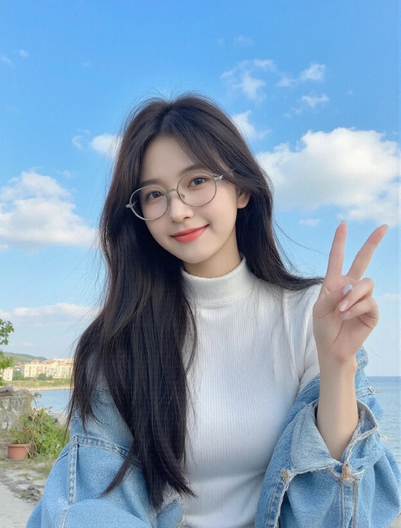 Cô gái tạo dáng ngoài trời với nụ cười rạng rỡ