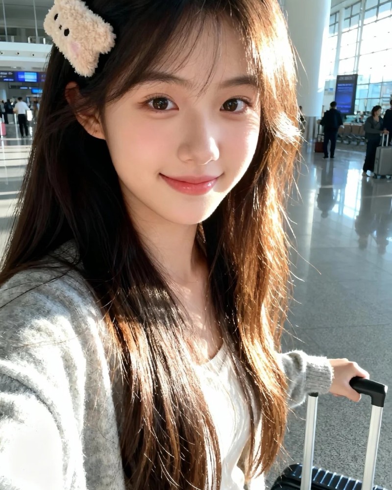 Cô gái Hàn Quốc cười dịu dàng với tóc dài óng