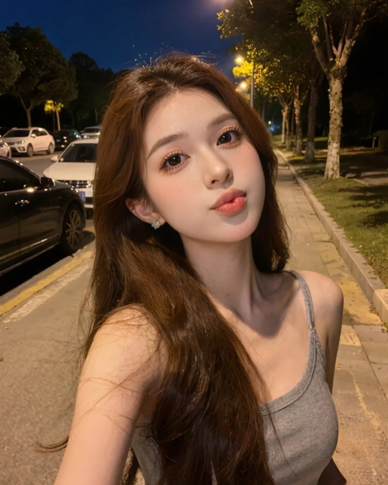 nàng chụp ảnh ban đêm với ánh đèn vàng