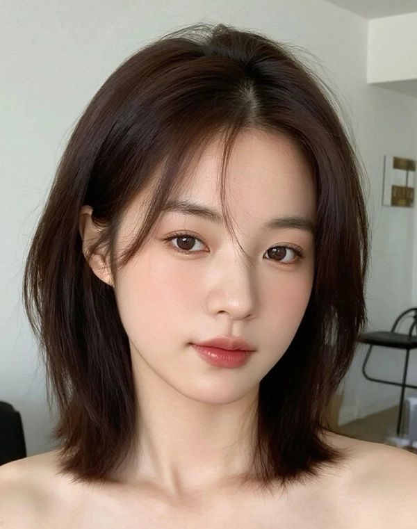 Cô gái tóc ngắn ngang vai cười nhẹ trước ống kính