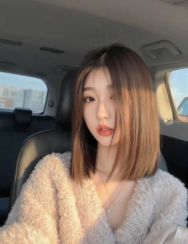 Cô gái tóc ngang vai 2k3 tạo dáng trong xe hơi