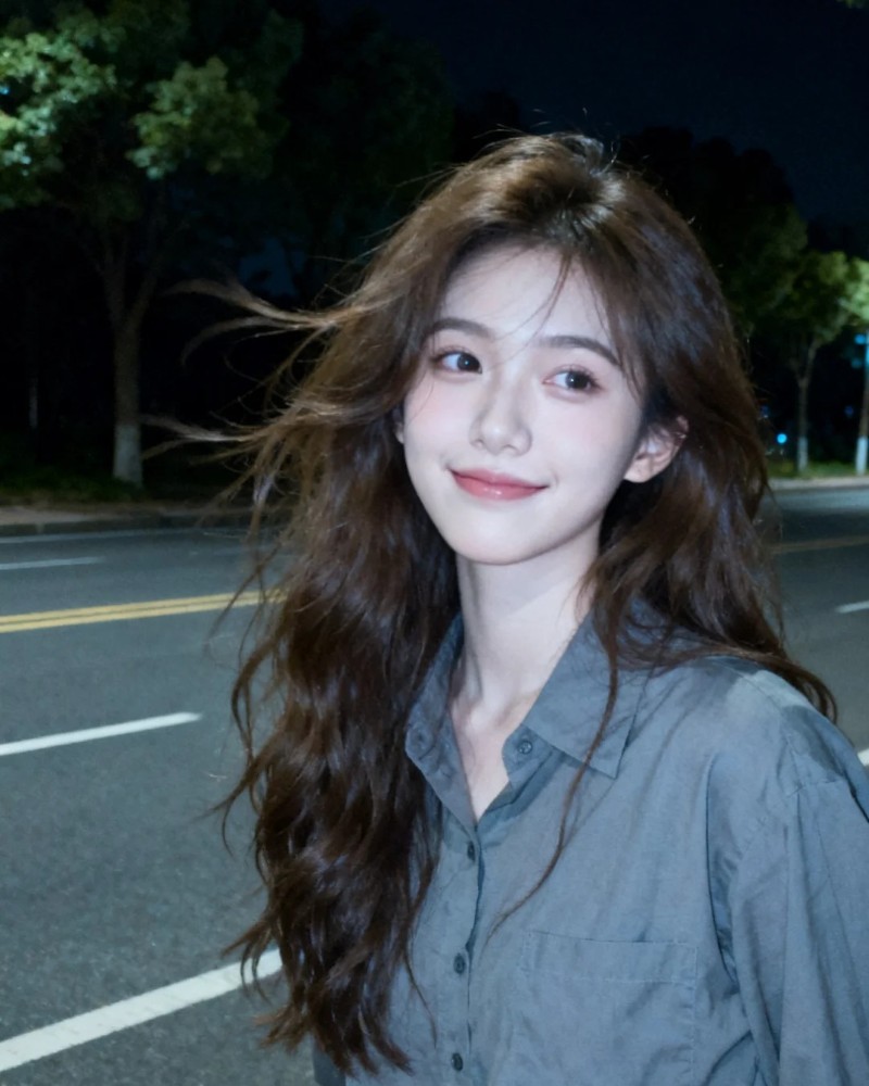 Cô gái mặc áo khoác xám tạo dáng trên đường