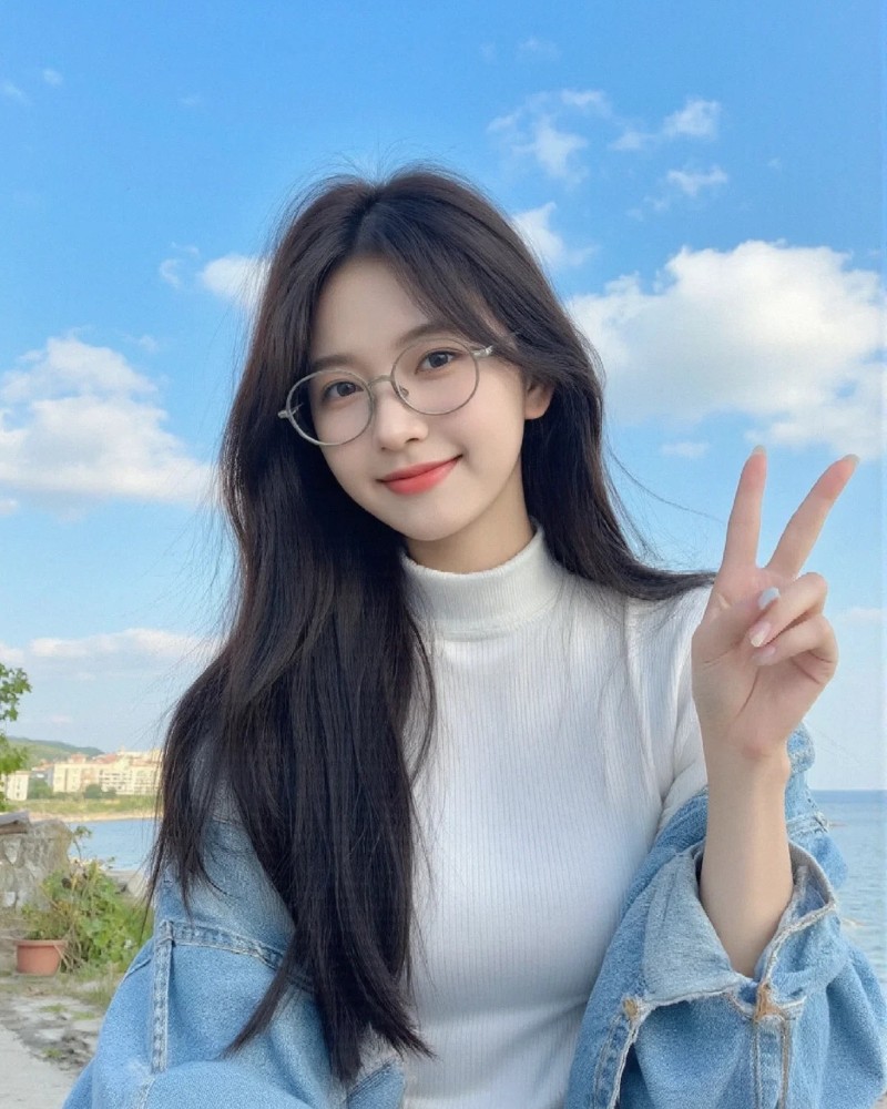 bạn nữ giơ tay peace đáng yêu