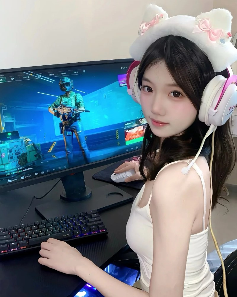 Cô gái live stream với tai nghe led nổi bật