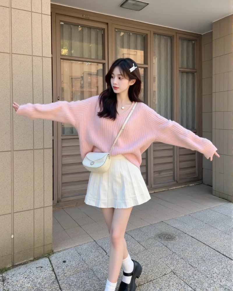 cô gái mặc váy hồng bay bổng ngoài đường