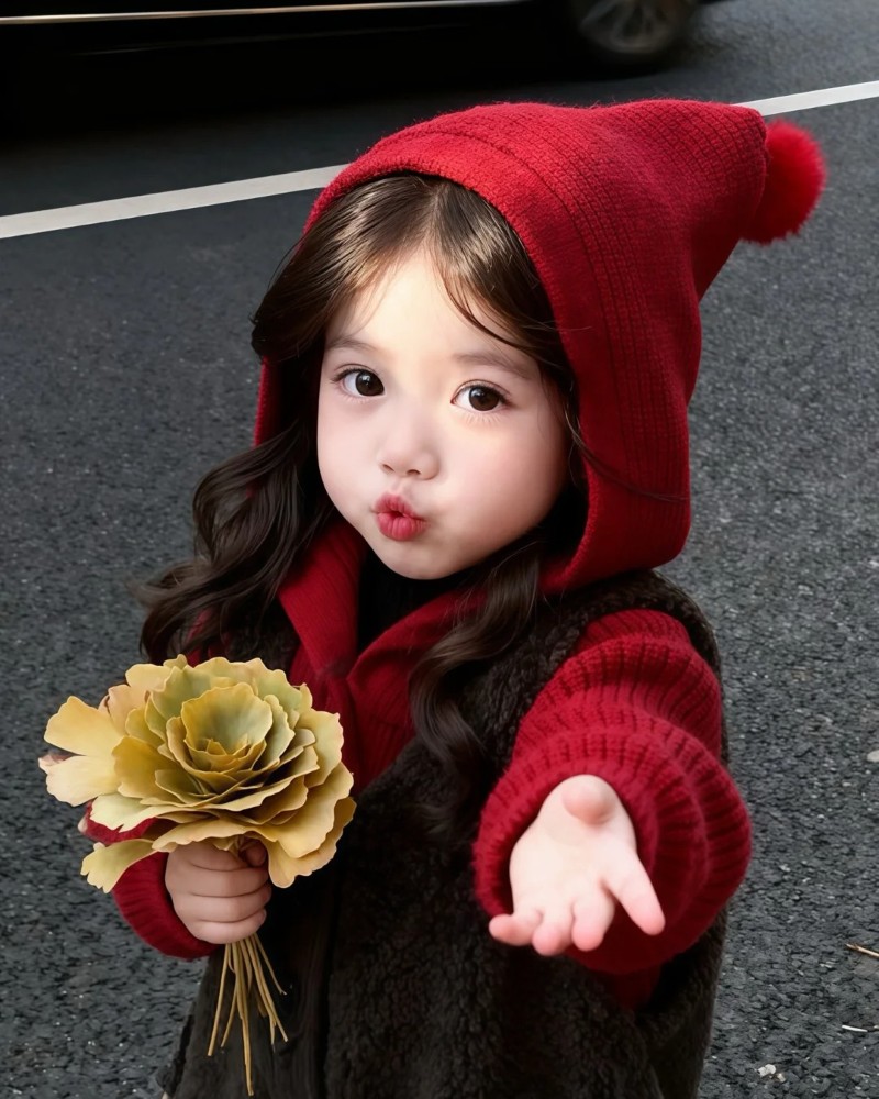 cô gái mặc áo đỏ tạo vẻ dễ thương