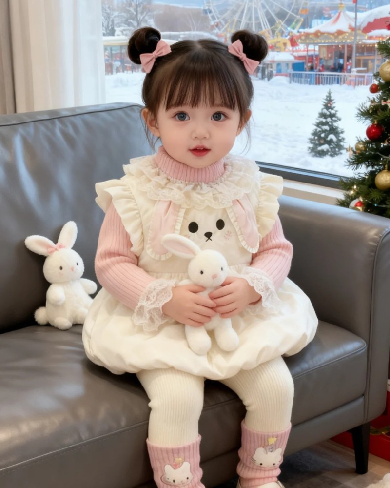 hình bé gái dễ thương ngồi ghế đệm tạo dáng tự nhiên